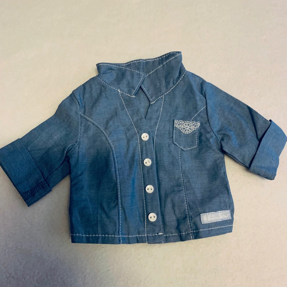 American Girl Doll Tenney's Picnic Outift Blue Denim Chambray Button Up Shirt